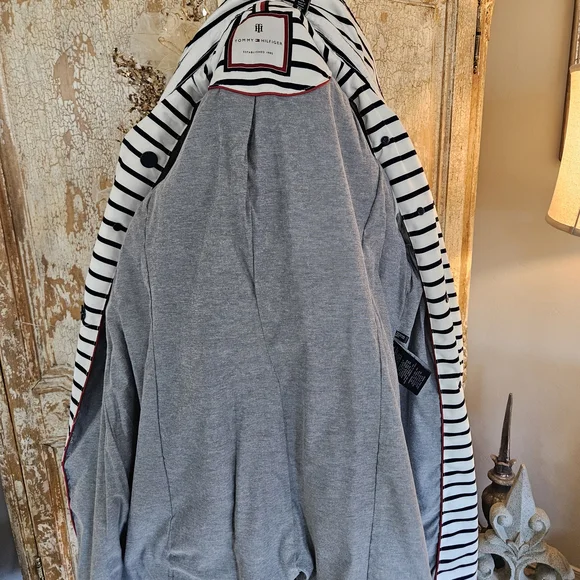 Tommy Hilfiger Navy Blue and White Striped Trench Coat - Picture 14 of 16